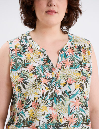 Blouse ajustée col tunisien blanc femme grande taille