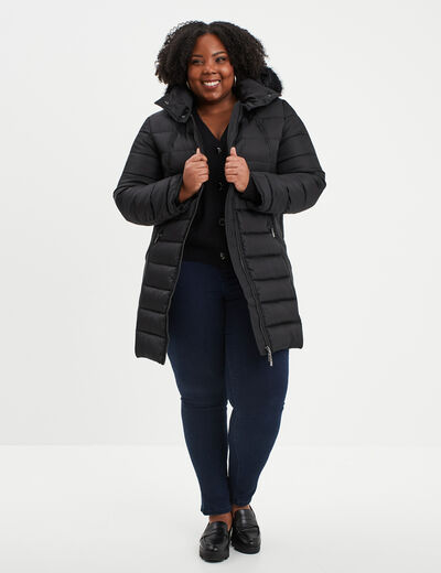 Gilet col en V boutonné manches longues noir femme grande taille