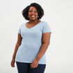 T-shirt col en V manches courtes coton bleu clair femme grande taille