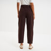Jean balloon taille haute cropped coton marron fonc&eacute; femme