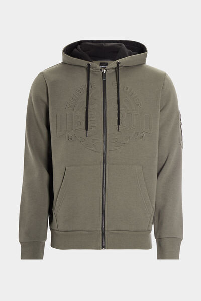 Sweat zippé à capuche Liberto vert kaki homme