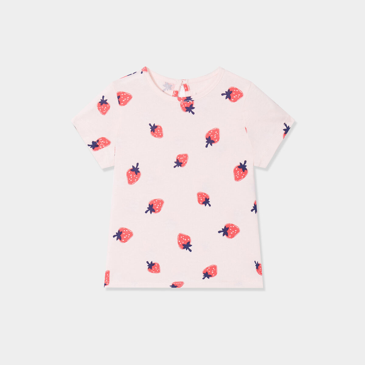 T-shirt col rond manches courtes coton rose clair bébé fille