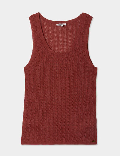 Débardeur maille col rond marron cognac femme