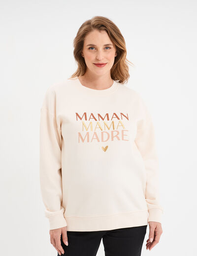 Sweat allaitement manches longues beige femme maternité