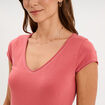 T-shirt col V ajust&eacute; manches courtes vieux rose femme