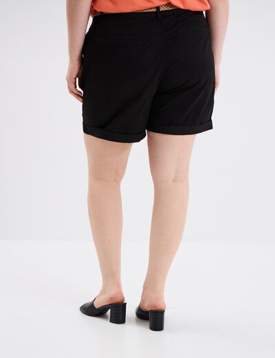 Short droit chino avec ceinture tress&eacute;e noir femme grande taille