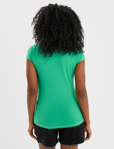 T-shirt col V ajusté manches courtes vert femme