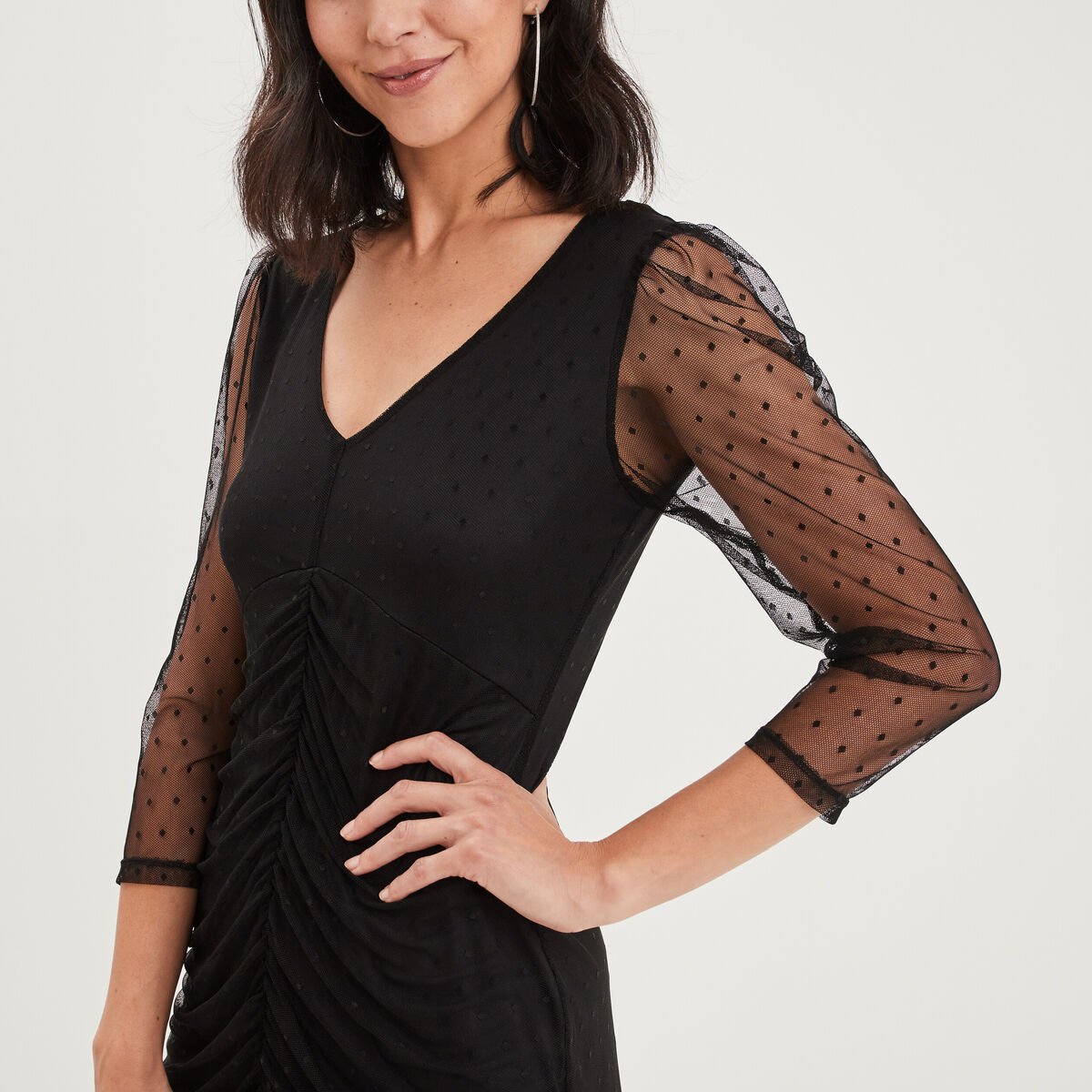 Robe manches plumetis froncées Mosquitos noir femme