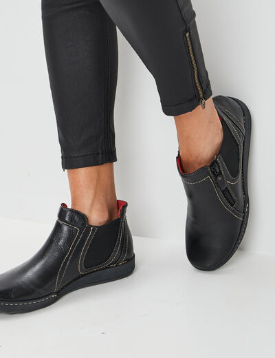 Bottines en cuir noir femme