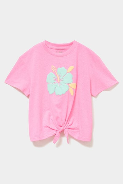 T-shirt nou&eacute; manches courtes rose fluo fille