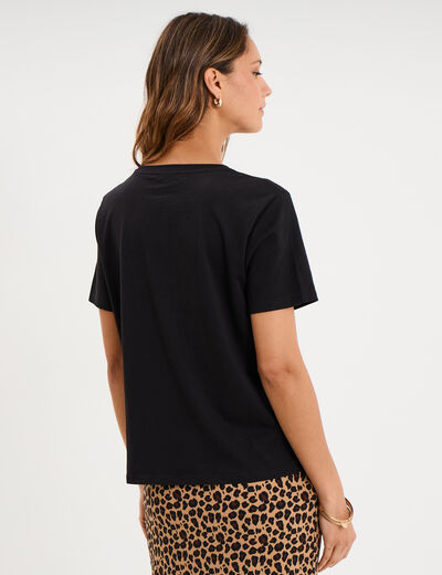 T-shirt col rond manches courtes coton noir femme