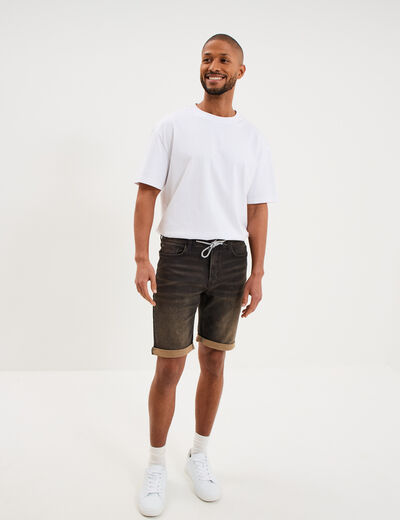 Bermuda droit &agrave; coulisse en jean denim noir homme