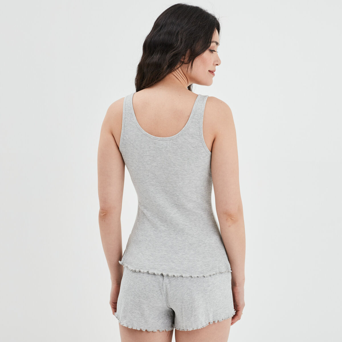 Haut de pyjama d&eacute;bardeur effet c&ocirc;tel&eacute; gris femme