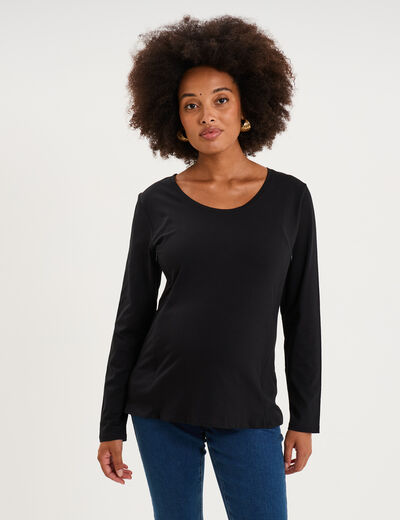 T-shirt allaitement manches longues noir femme maternit&eacute;