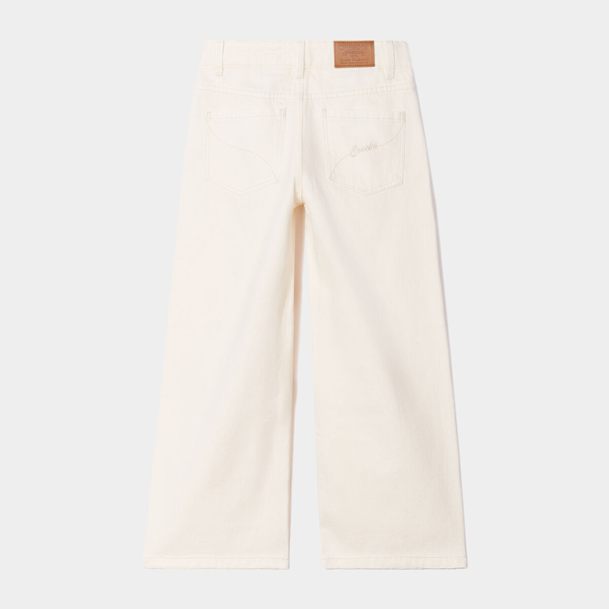 Pantalon large 5 poches coton creme fille