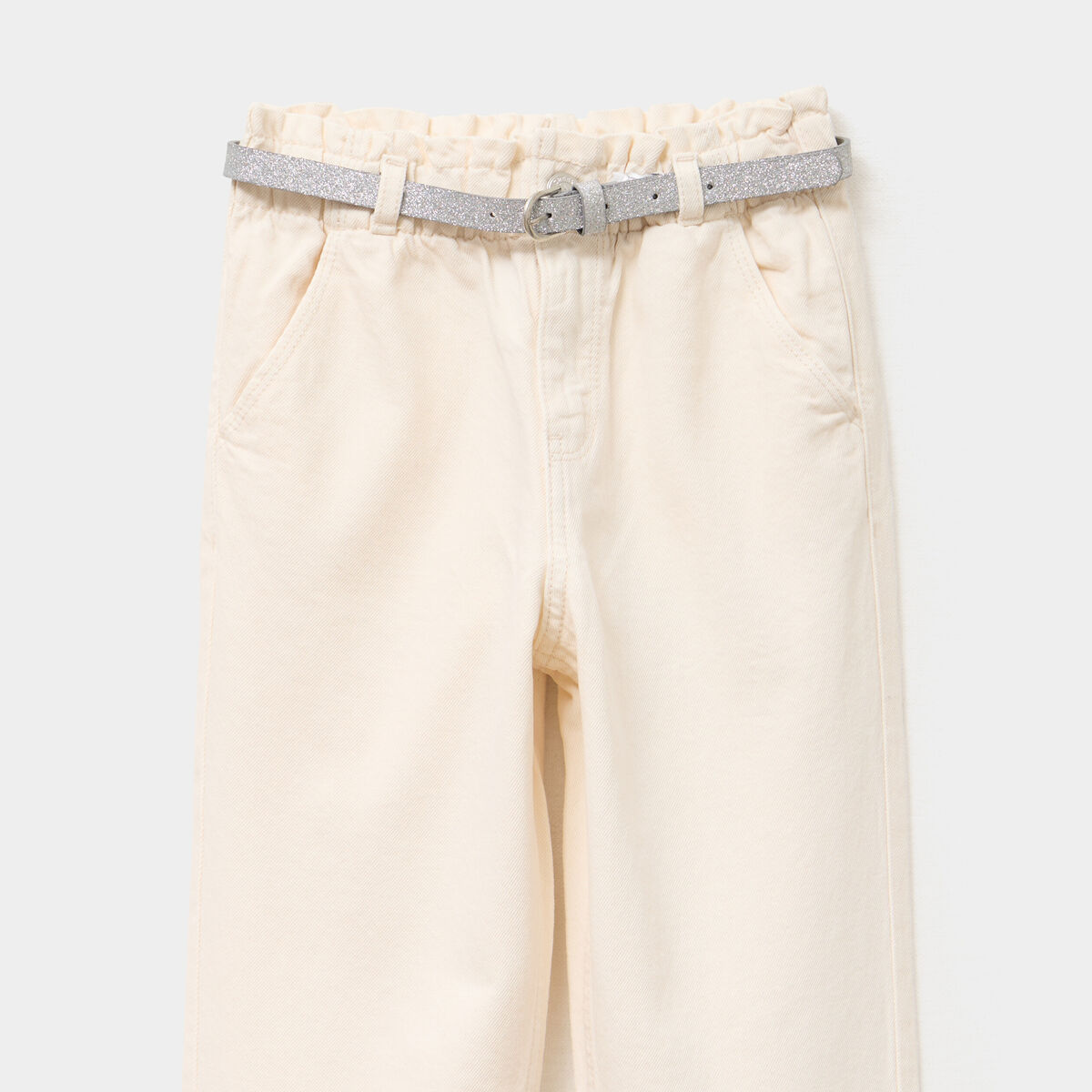 Pantalon paperbag mom taille élastiquée creme fille