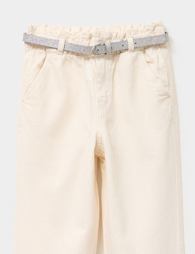 Pantalon paperbag mom taille élastiquée creme fille