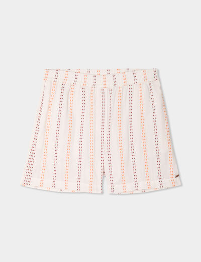 Short taille &eacute;lastiqu&eacute;e gaze de coton ecru femme