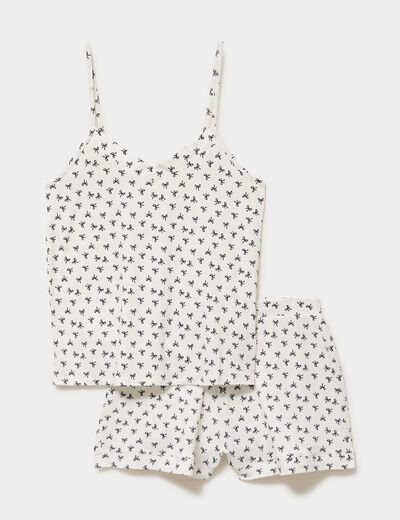Ensemble pyjama short et d&eacute;bardeur ecru femme