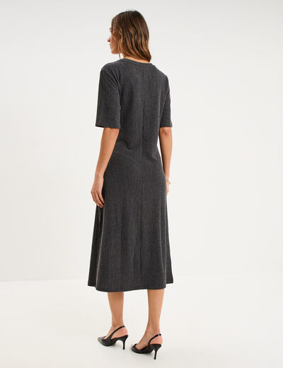 Robe longue gaufr&eacute;e noeud c&ocirc;t&eacute; gris fonc&eacute; femme