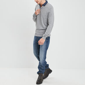 Pull avec col polo gris clair homme