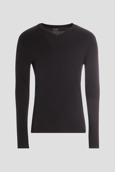 T-shirt manches longues col V noir homme