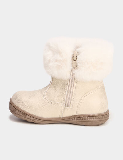 Boots d&eacute;tails fausse fourrure ivoire b&eacute;b&eacute; fille