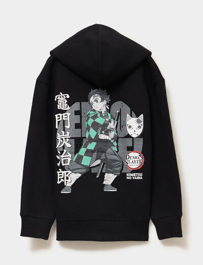 Sweat zippé capuche Demon Slayer Tanjiro noir garçon
