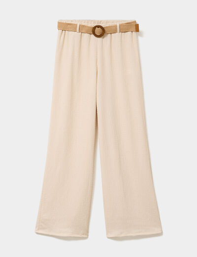 Pantalon fluide large avec ceinture sable femme