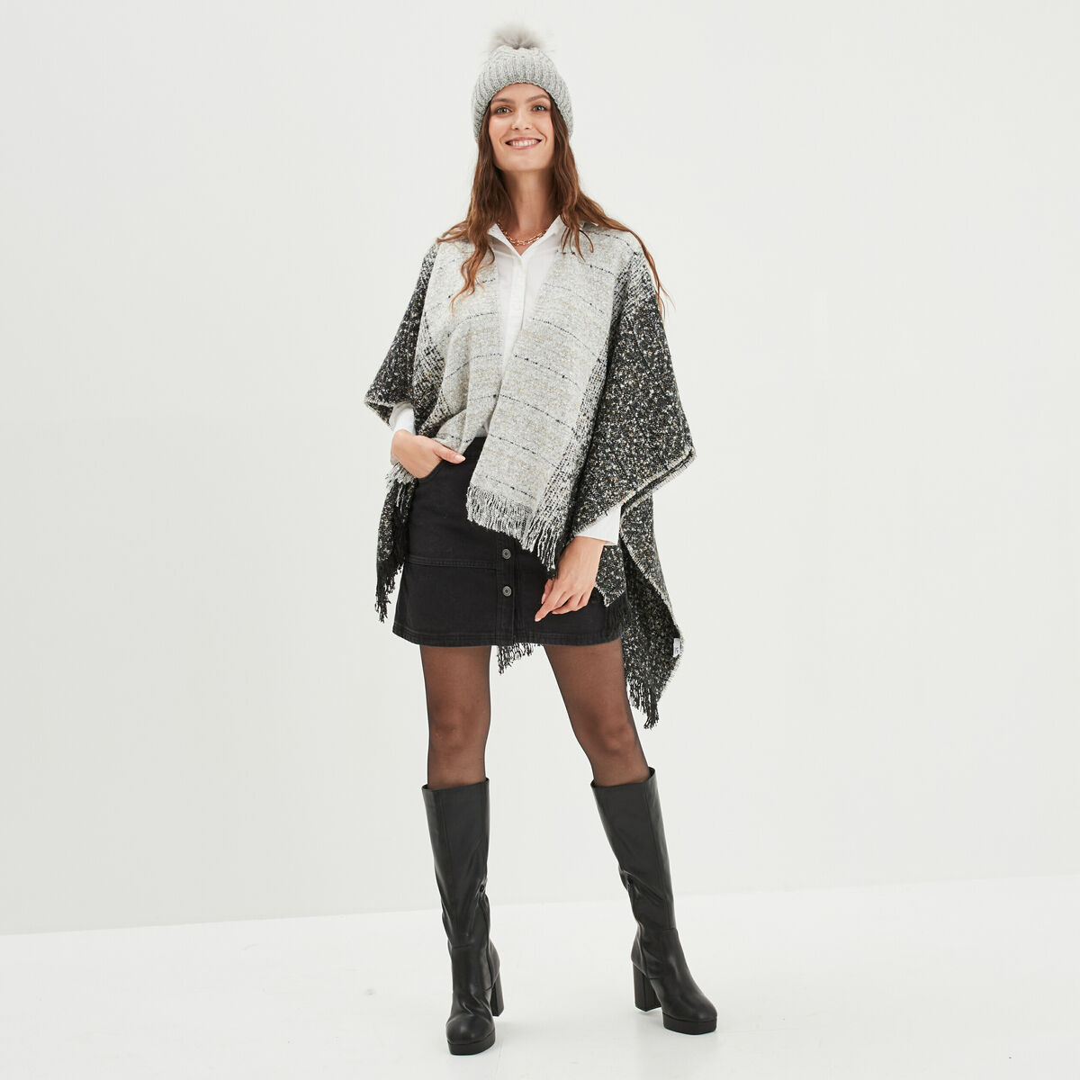 Poncho avec franges multicolore femme