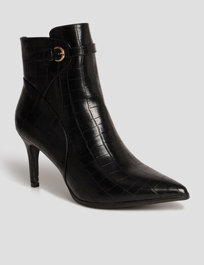Bottines à talons aiguilles aspect croco noir femme