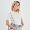 Pull col polo manches courtes blanc femme