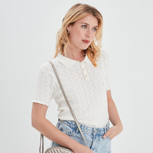 pull col polo manches courtes blanc femme Pull col polo manches courtes blanc femme