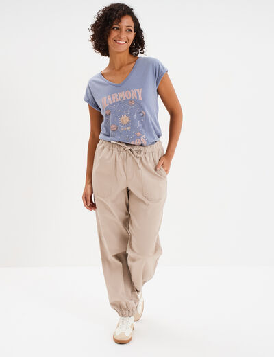 Pantalon droit battle taille élastiquée sable femme