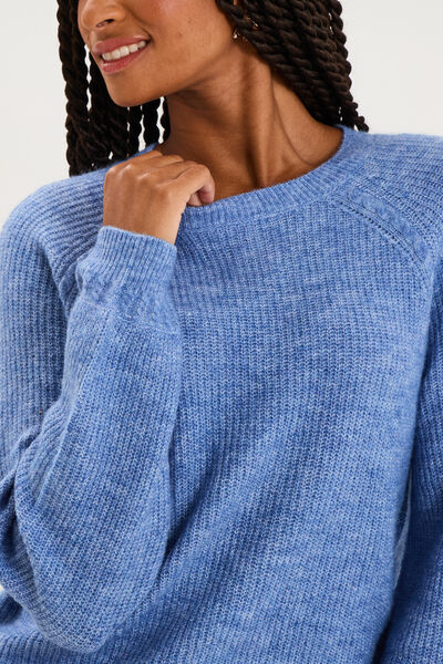 Pull col rond manches longues bleu ciel femme