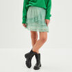 Jupe courte patineuse à volants vert femme