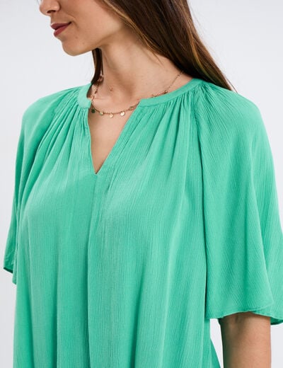 Blouse manches papillons col tunisien vert menthe femme