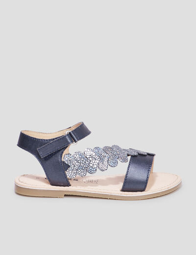 Sandales brides feuilles en cuir Creeks bleu fille