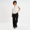 Blouse col tunisien sans manches coton blanc femme