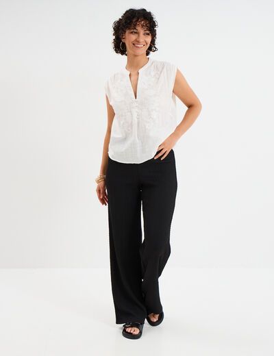 Blouse col tunisien sans manches coton blanc femme
