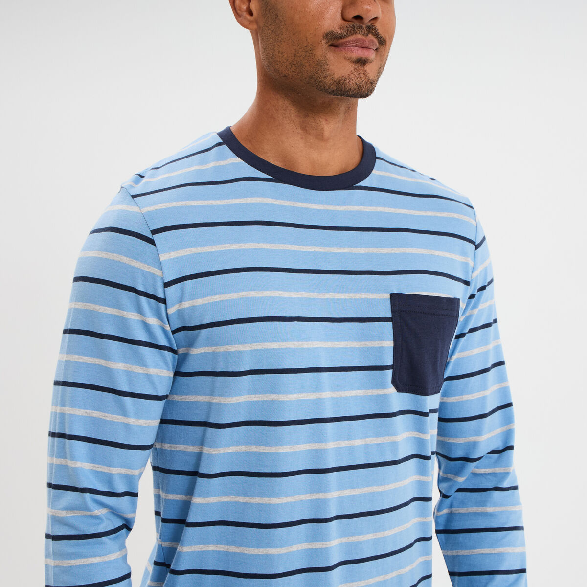 Ensemble pyjama 2 pièces coton bleu marine homme