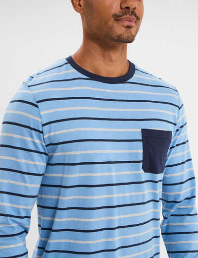 Ensemble pyjama 2 pièces coton bleu marine homme
