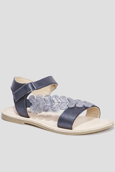 Sandales brides feuilles en cuir Creeks bleu fille