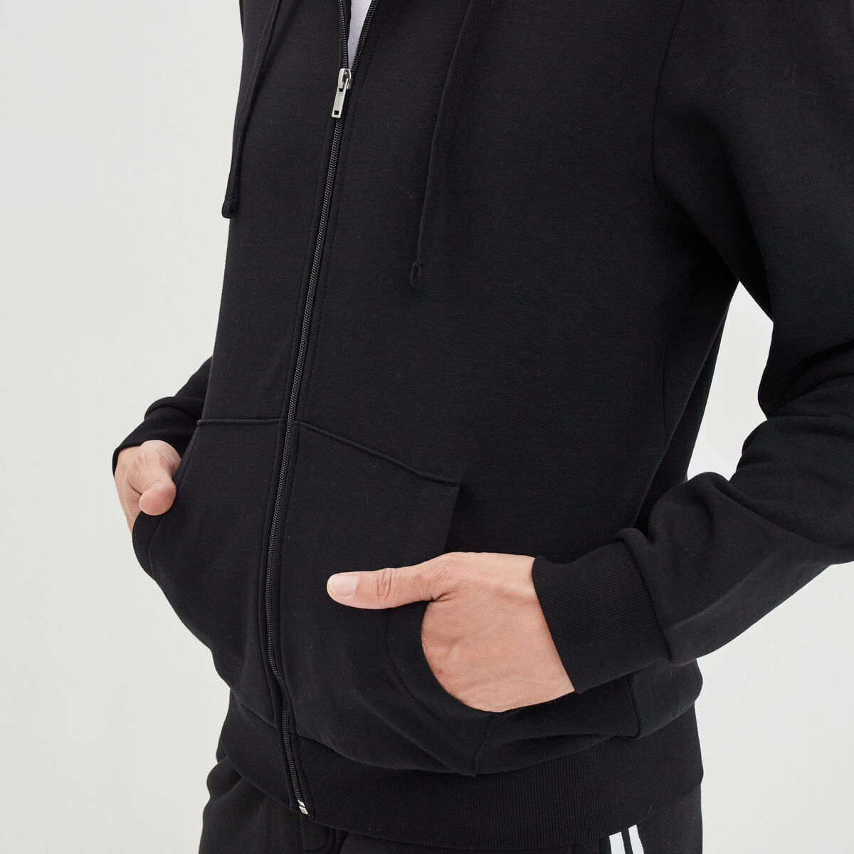 Sweat zippé molleton à capuche noir homme