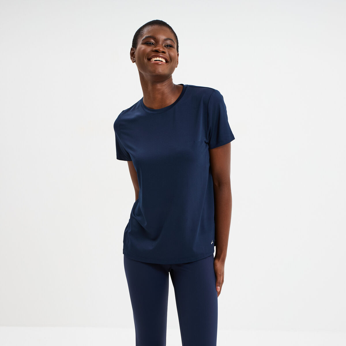 T-shirt de sport droit manches courtes bleu marine femme