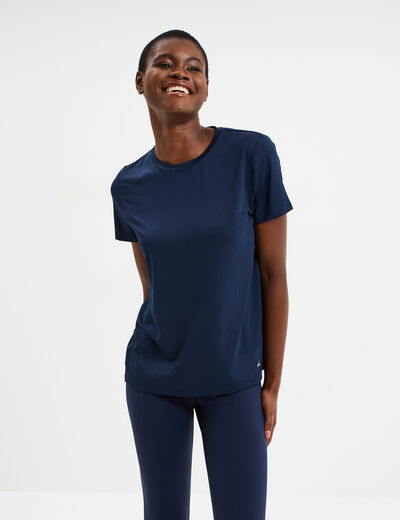T-shirt de sport droit manches courtes bleu marine femme