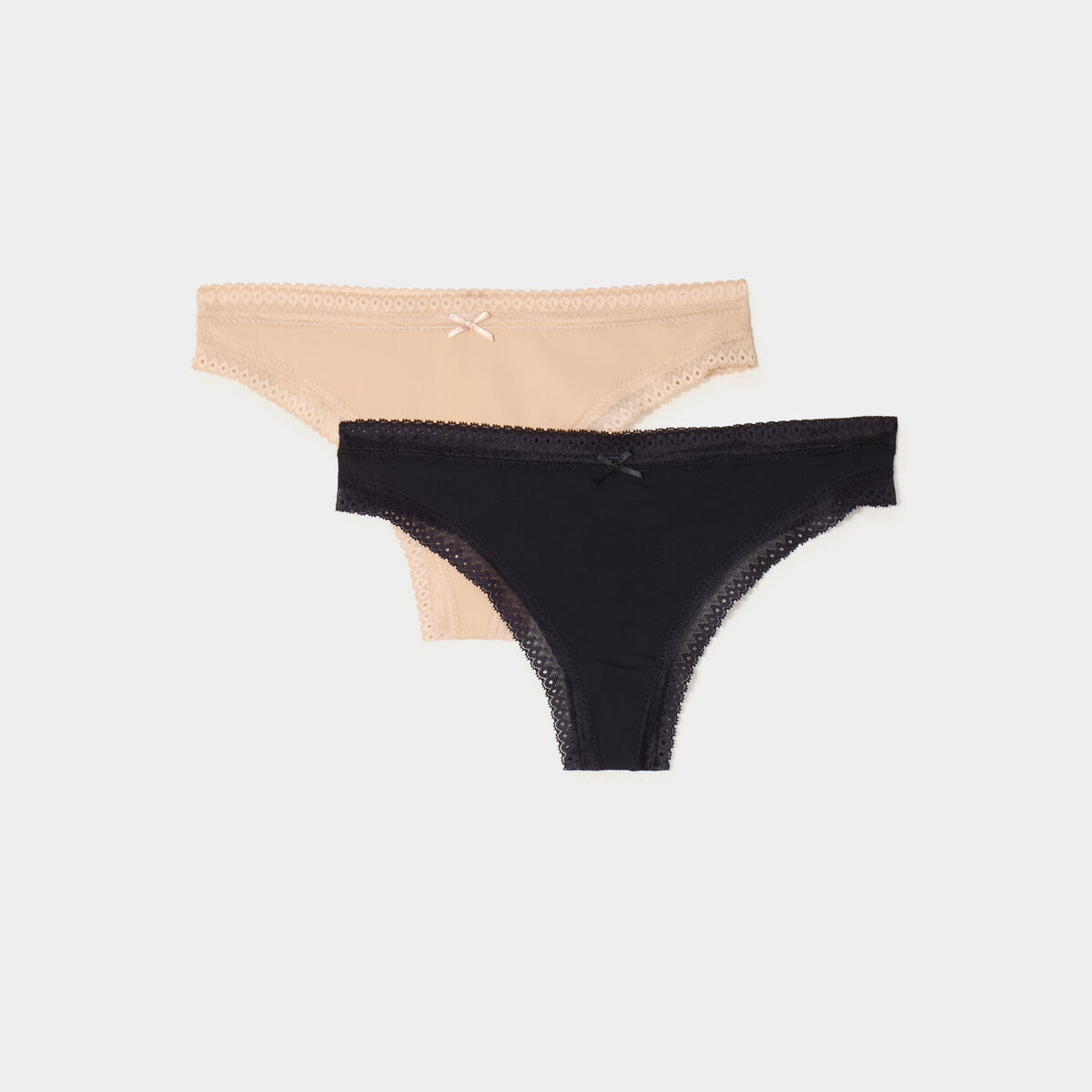 Lot 2 tangas bandes dentelle beige femme