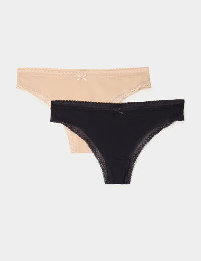 Lot 2 tangas bandes dentelle beige femme