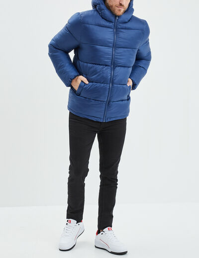 Doudoune doublée zippée à capuche bleu roi homme