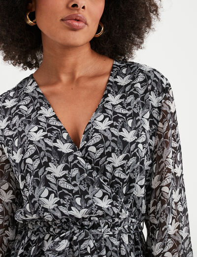 Robe midi col cache-coeur fluide noir femme